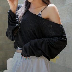 DAZY Solid Boat Neck Crop Tee Black / 6 Off Shoulder Basic Top Lounge